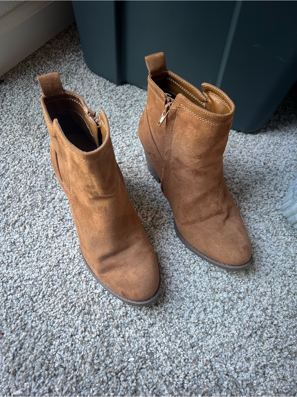 Cupid Tan Suede Ankle Booties with Side Zip